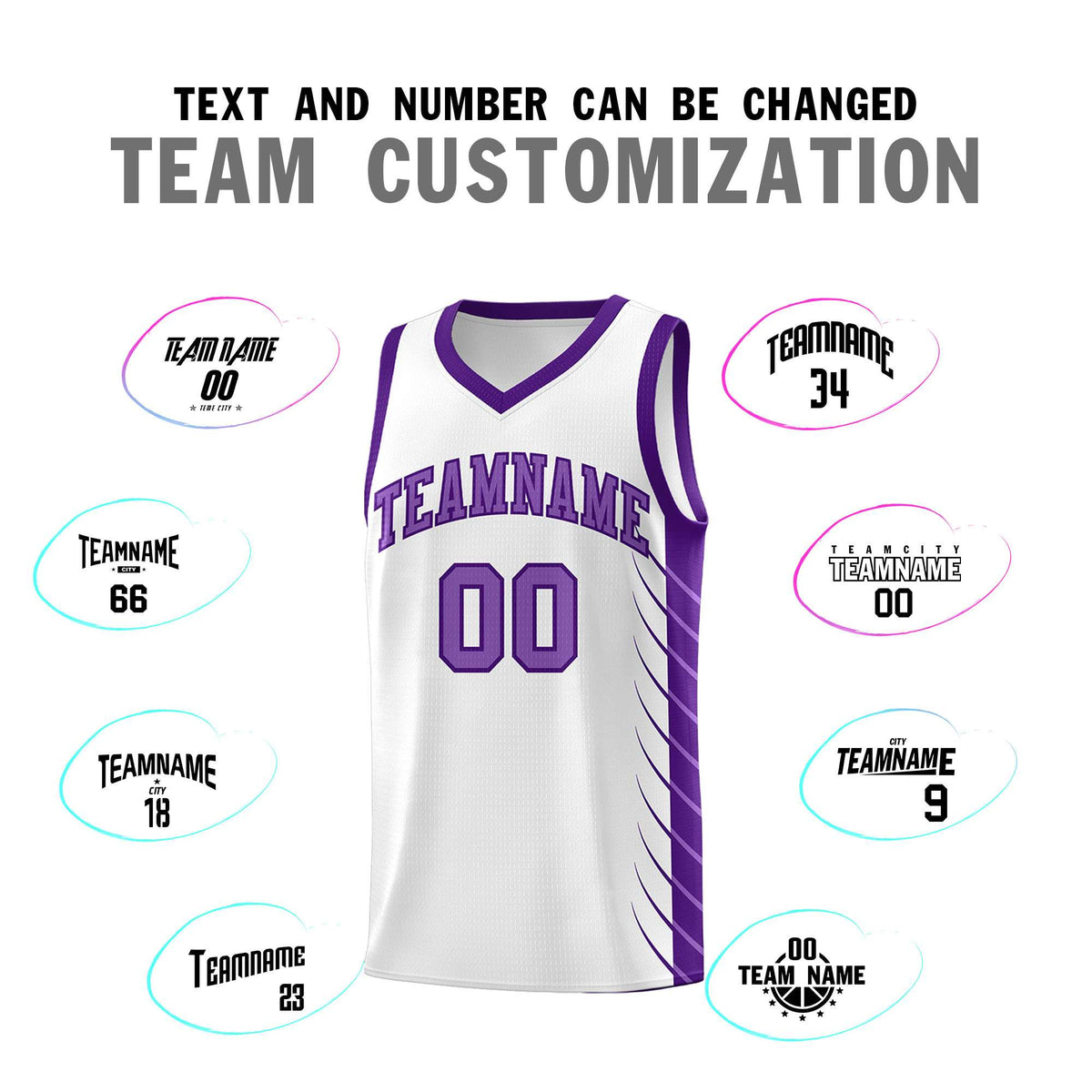 Custom White Purple Personalized Side Symmetrical Line Pattern Sports Uniform Basketball Jersey