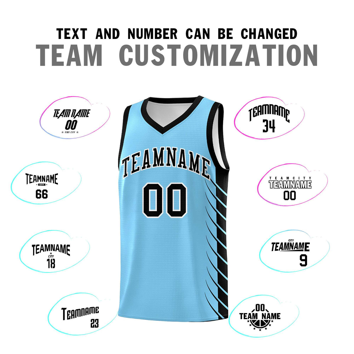 Custom Light Blue Black Personalized Side Symmetrical Line Pattern Sports Uniform Basketball Jersey