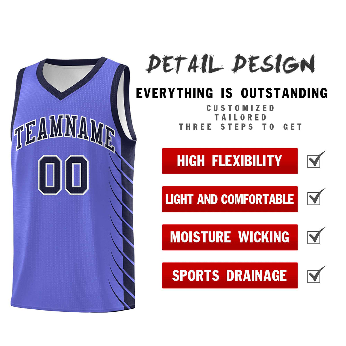 Custom Purple Navy Personalized Side Symmetrical Line Pattern Sports Uniform Basketball Jersey