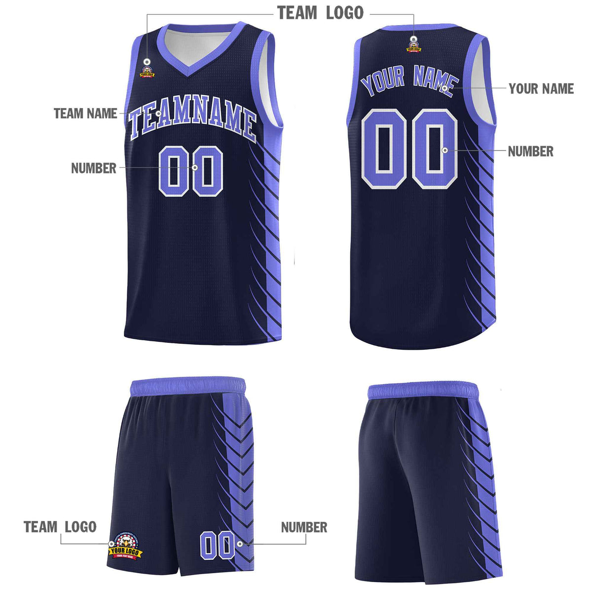 Custom Navy Purple Personalized Side Symmetrical Line Pattern Sports Uniform Basketball Jersey