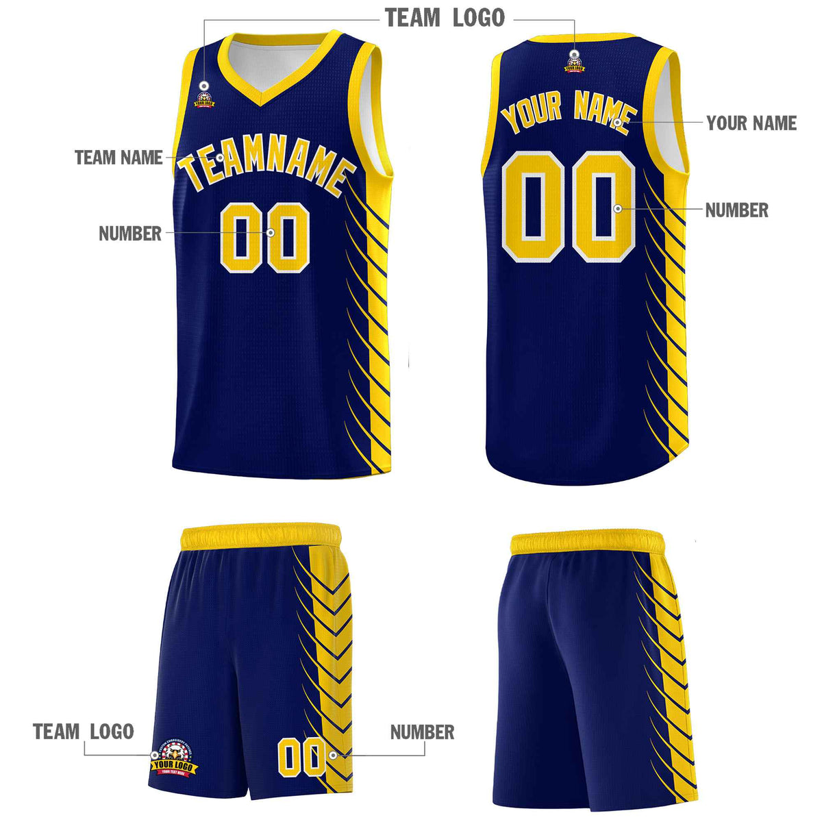 Custom Navy Gold Personalized Side Symmetrical Line Pattern Sports Uniform Basketball Jersey