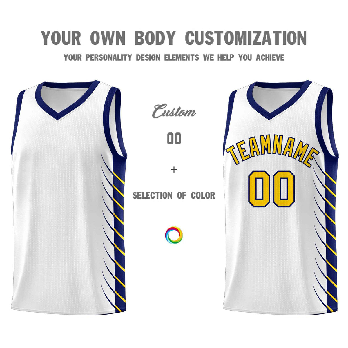 Custom White Navy Personalized Side Symmetrical Line Pattern Sports Uniform Basketball Jersey