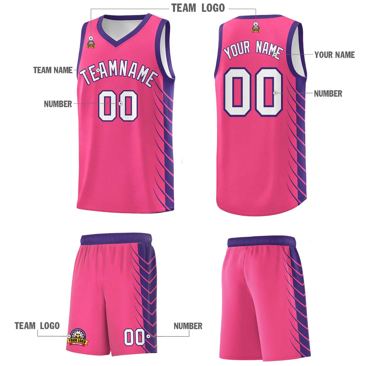 Custom Pink Purple Personalized Side Symmetrical Line Pattern Sports Uniform Basketball Jersey