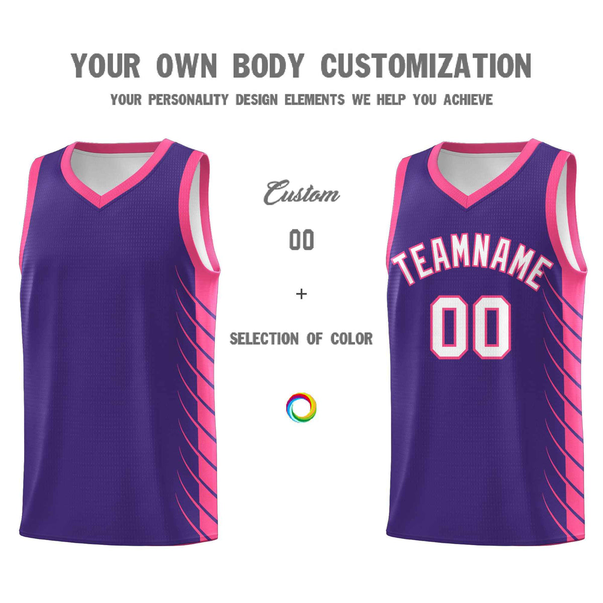 Custom Purple Pink Personalized Side Symmetrical Line Pattern Sports Uniform Basketball Jersey