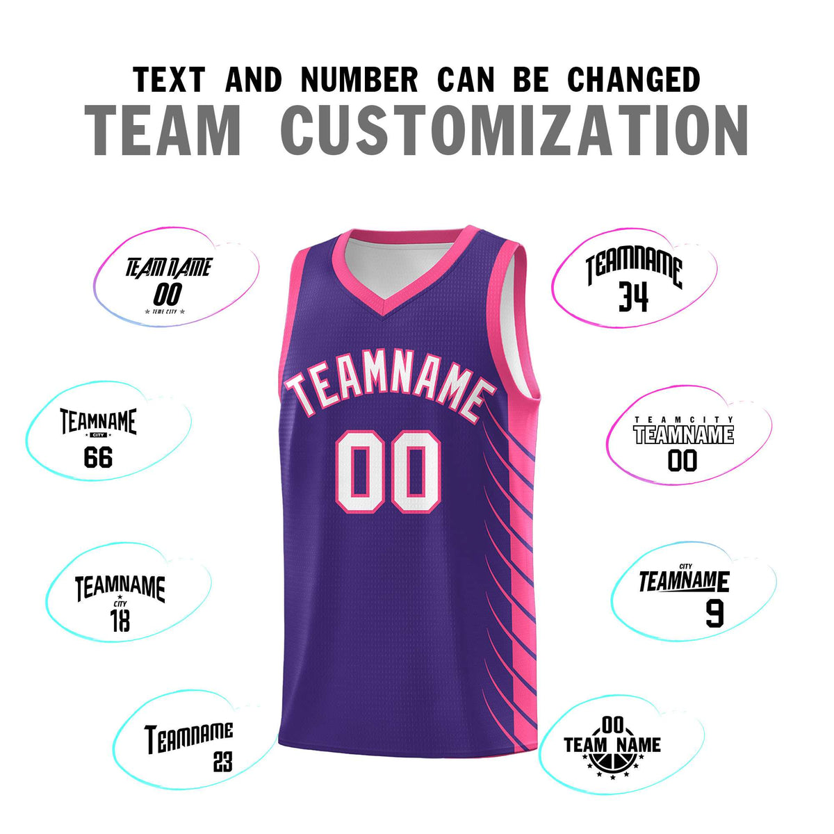 Custom Purple Pink Personalized Side Symmetrical Line Pattern Sports Uniform Basketball Jersey