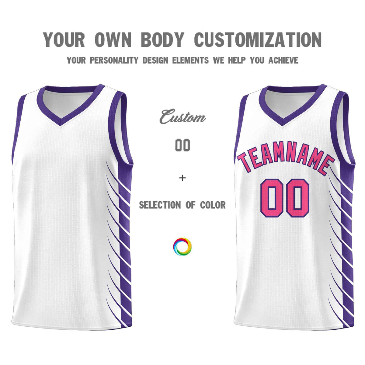 Custom White Purple Personalized Side Symmetrical Line Pattern Sports Uniform Basketball Jersey