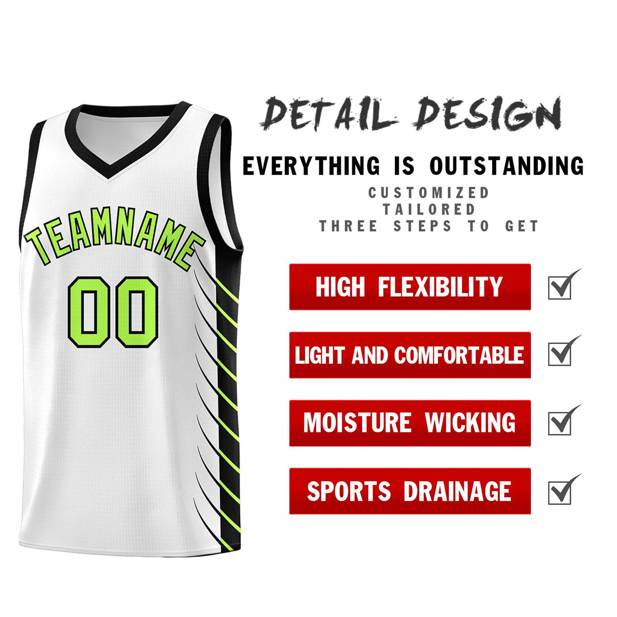 Custom White Black Personalized Side Symmetrical Line Pattern Sports Uniform Basketball Jersey