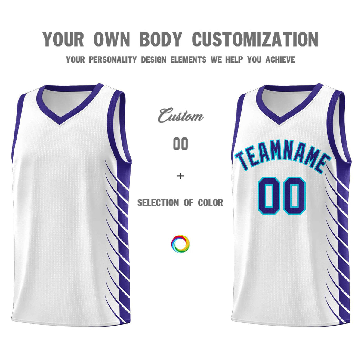 Custom White Royal Personalized Side Symmetrical Line Pattern Sports Uniform Basketball Jersey