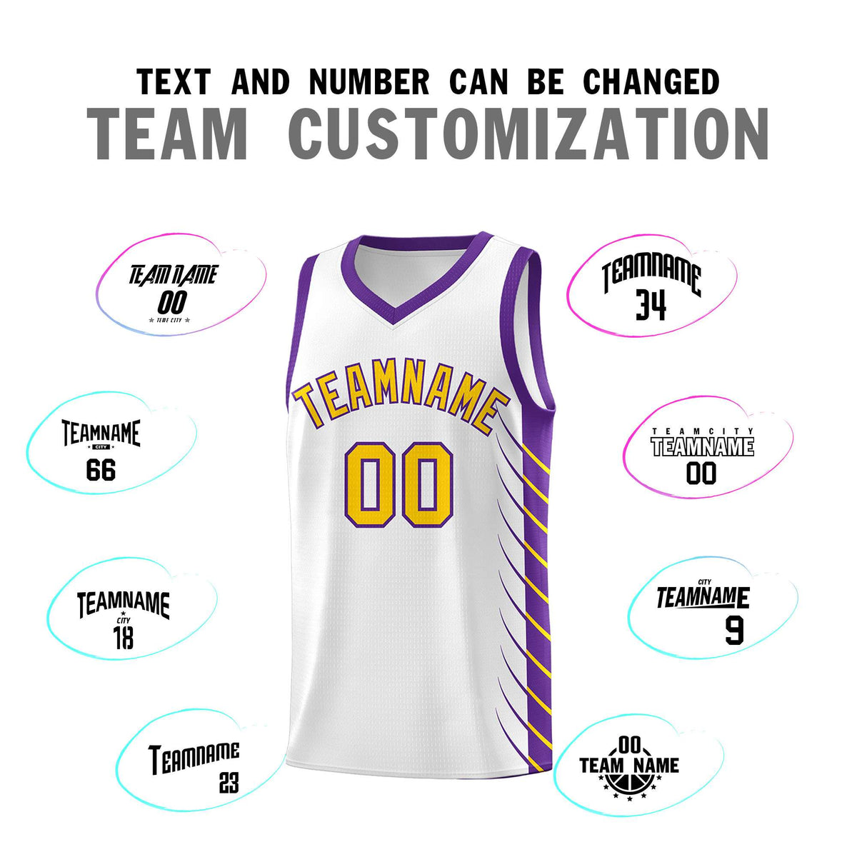 Custom White Purple Personalized Side Symmetrical Line Pattern Sports Uniform Basketball Jersey