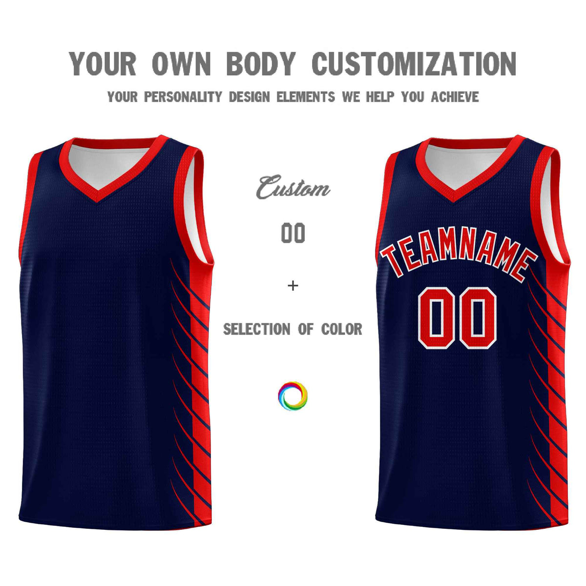 Custom Navy Red Personalized Side Symmetrical Line Pattern Sports Uniform Basketball Jersey