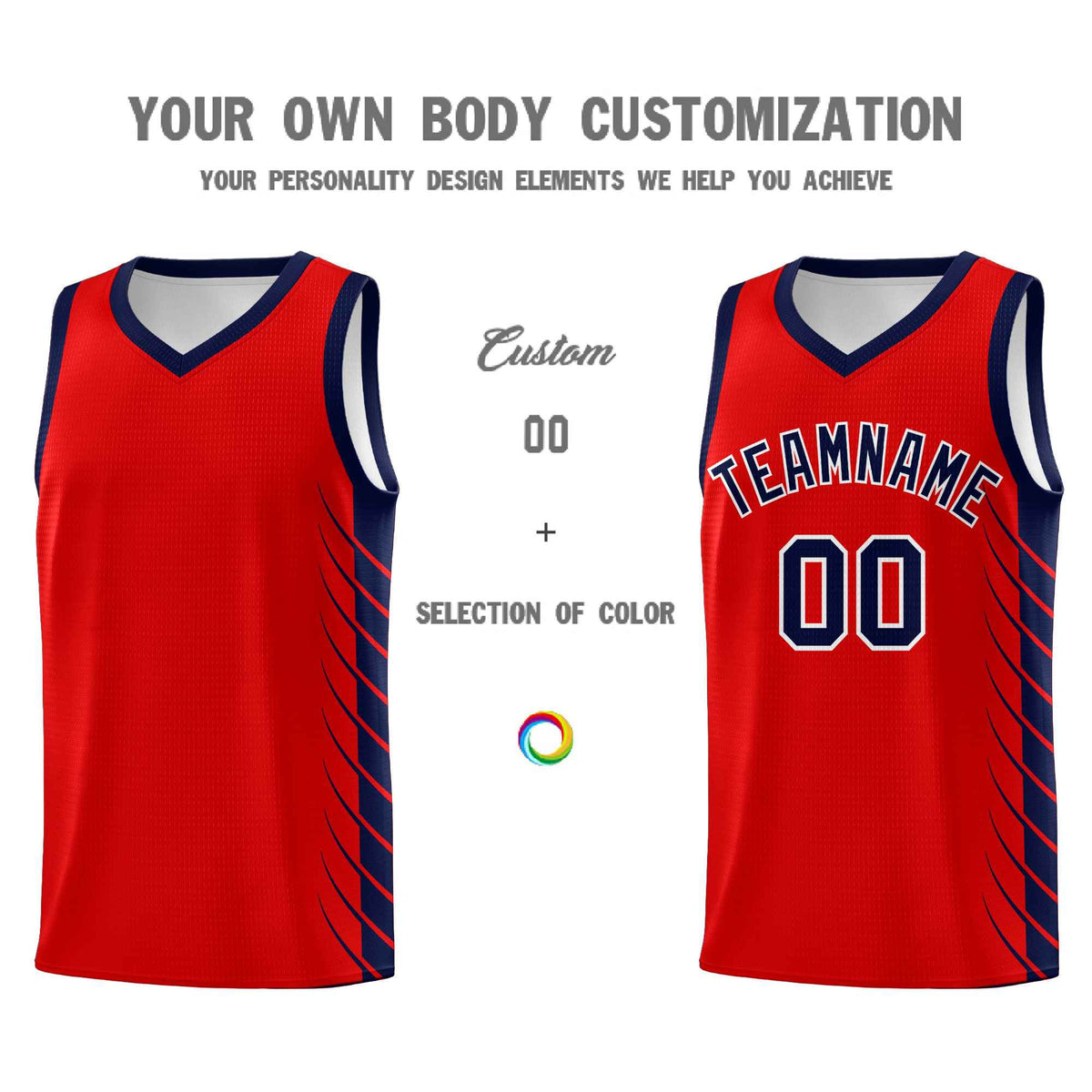 Custom Red Navy Personalized Side Symmetrical Line Pattern Sports Uniform Basketball Jersey