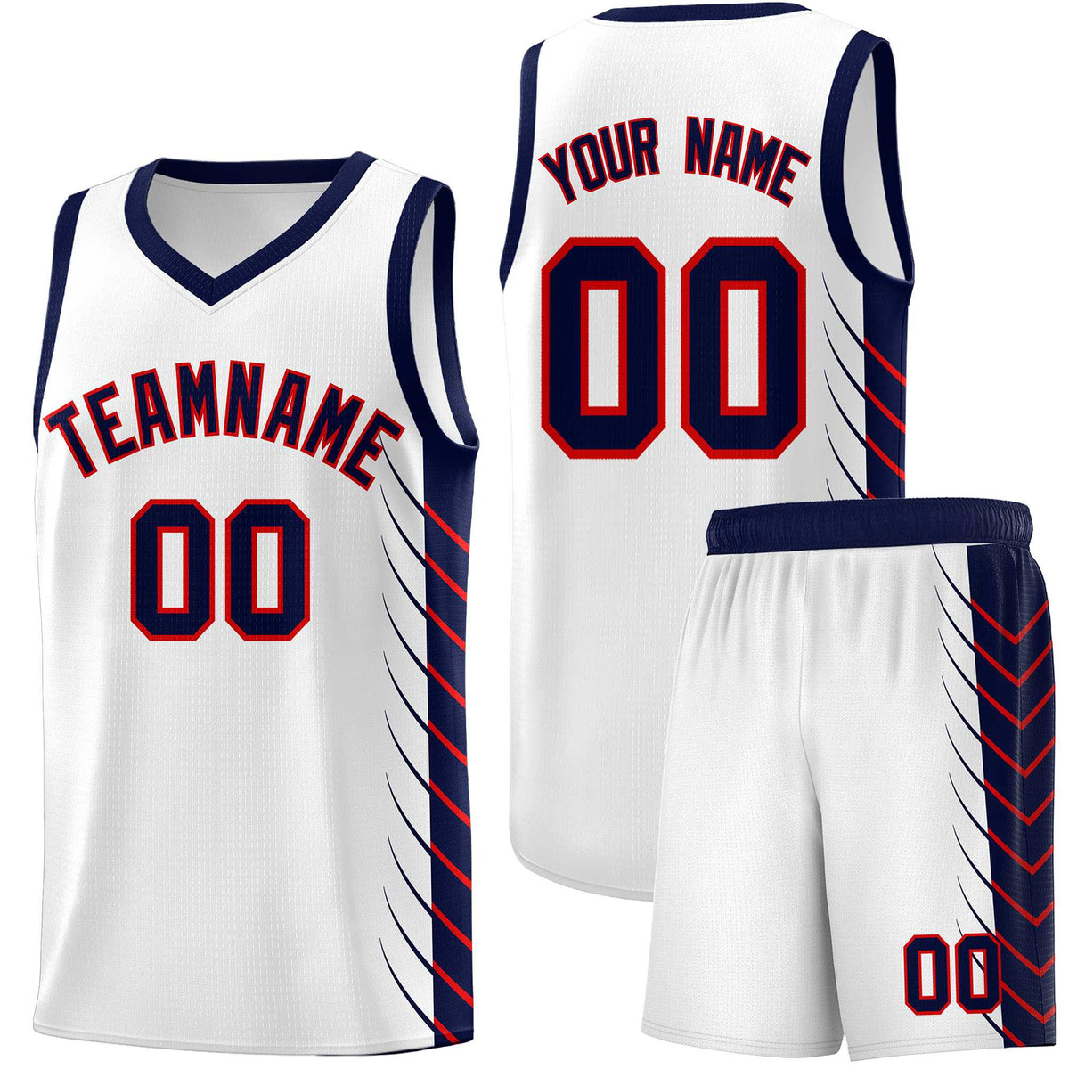 Custom White Navy Personalized Side Symmetrical Line Pattern Sports Uniform Basketball Jersey