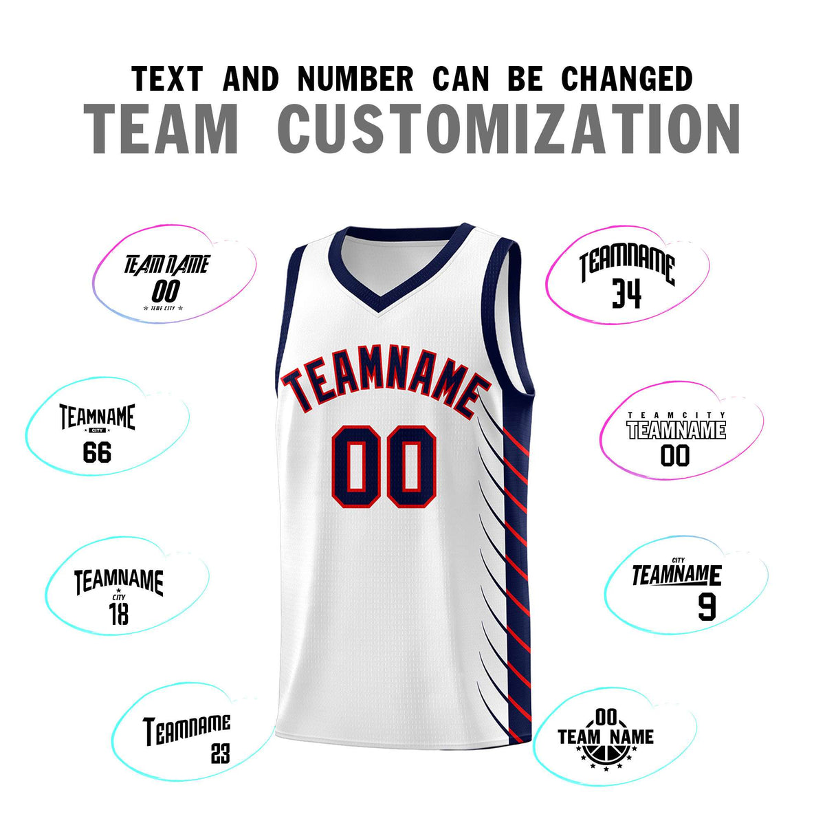 Custom White Navy Personalized Side Symmetrical Line Pattern Sports Uniform Basketball Jersey