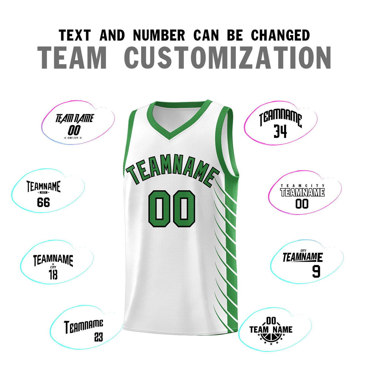 Custom White Kelly Green Personalized Side Symmetrical Line Pattern Sports Uniform Basketball Jersey