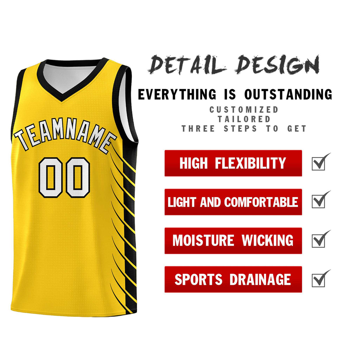 Custom Gold Black Personalized Side Symmetrical Line Pattern Sports Uniform Basketball Jersey
