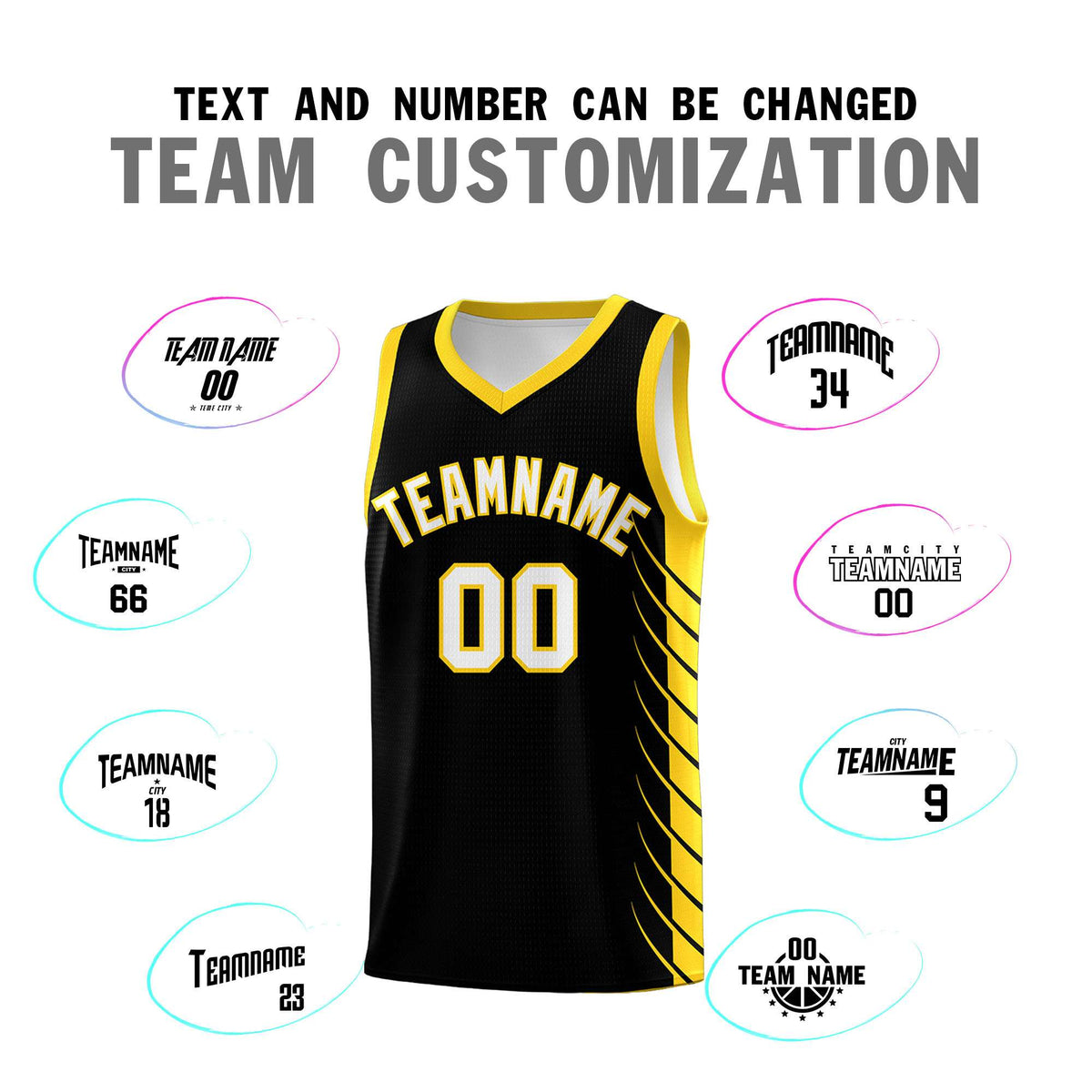 Custom Black Gold Personalized Side Symmetrical Line Pattern Sports Uniform Basketball Jersey