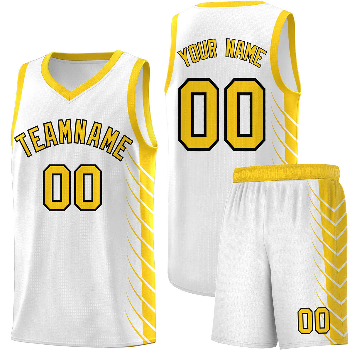 Custom White Gold Personalized Side Symmetrical Line Pattern Sports Uniform Basketball Jersey