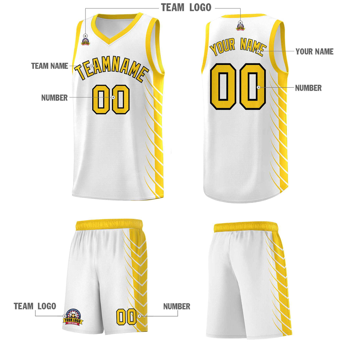 Custom White Gold Personalized Side Symmetrical Line Pattern Sports Uniform Basketball Jersey