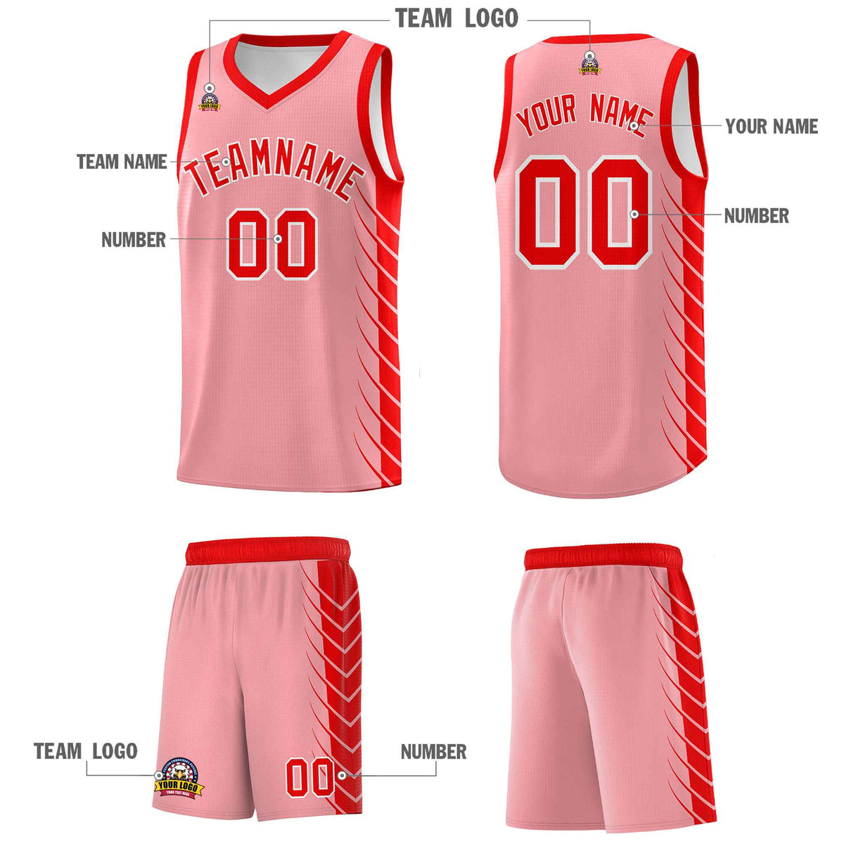 Custom Light Pink Light Red Personalized Side Symmetrical Line Pattern Sports Uniform Basketball Jersey