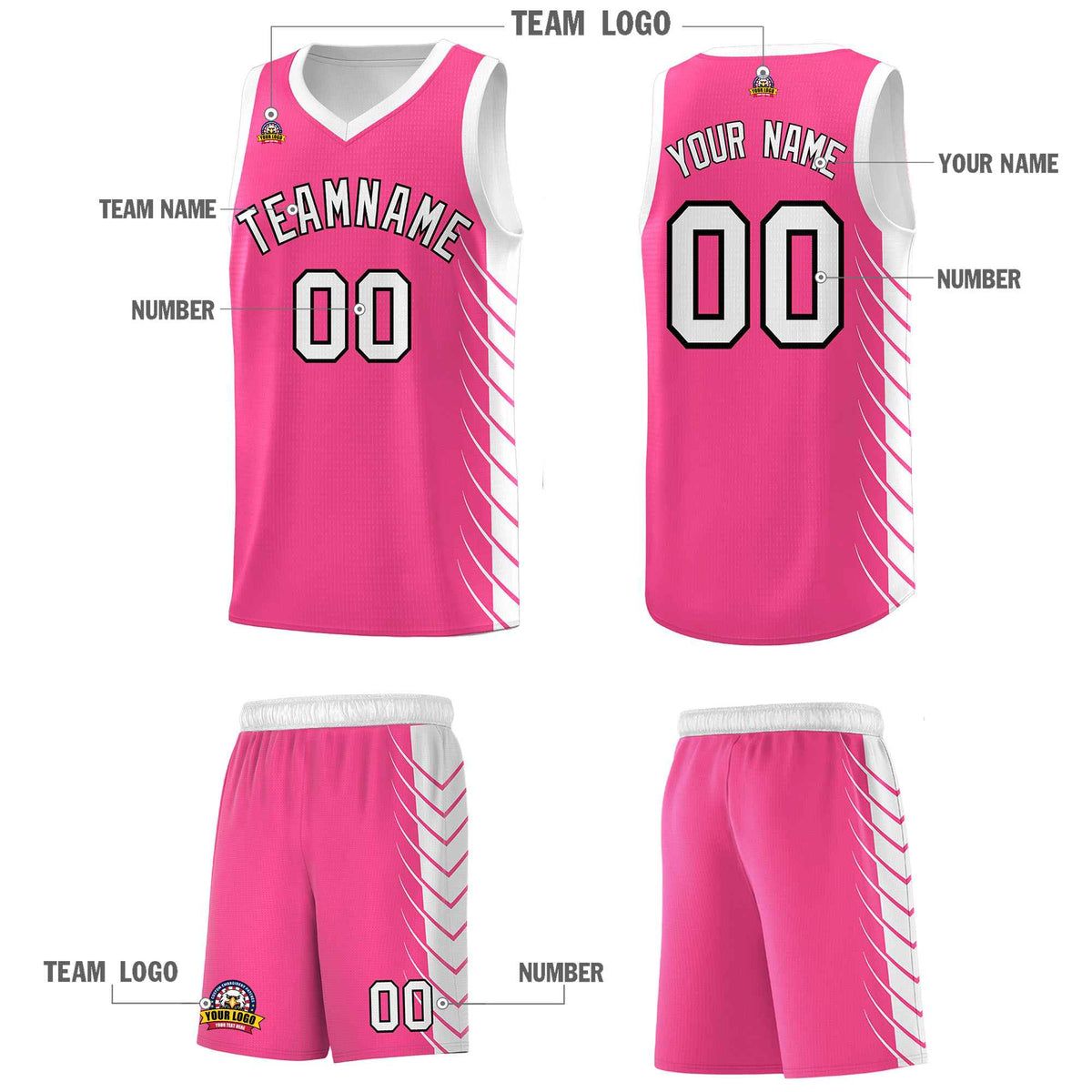 Custom Pink White Personalized Side Symmetrical Line Pattern Sports Uniform Basketball Jersey