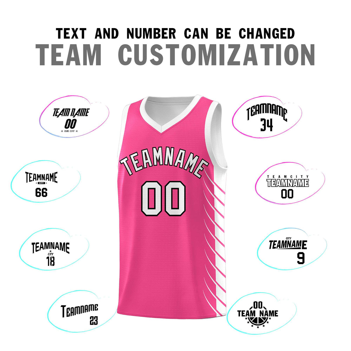 Custom Pink White Personalized Side Symmetrical Line Pattern Sports Uniform Basketball Jersey