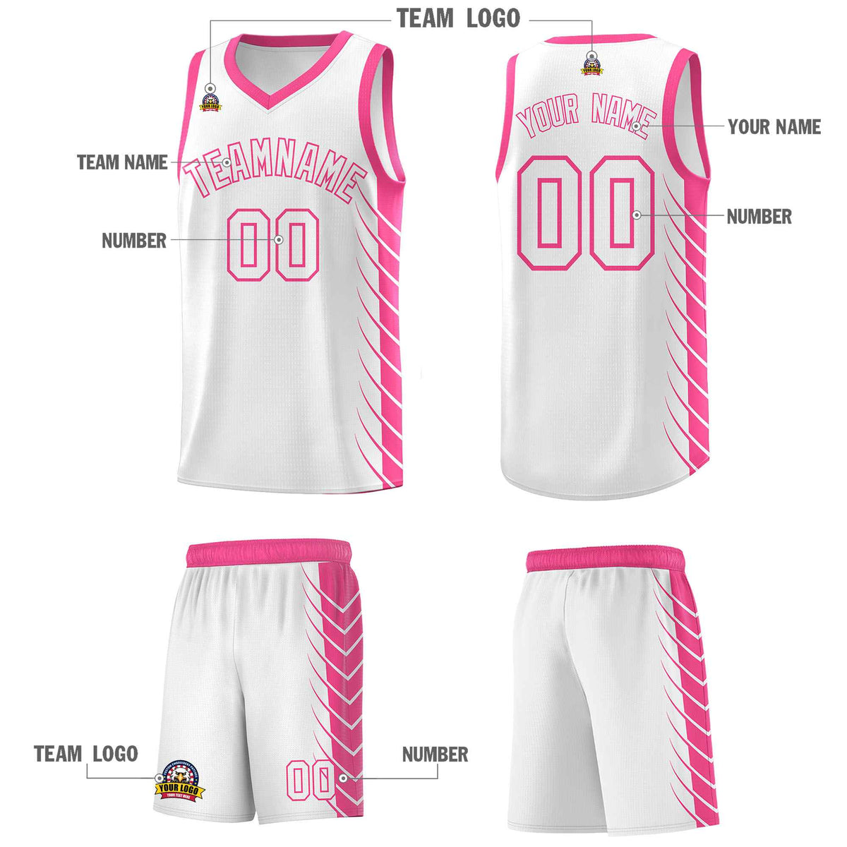 Custom White Pink Personalized Side Symmetrical Line Pattern Sports Uniform Basketball Jersey