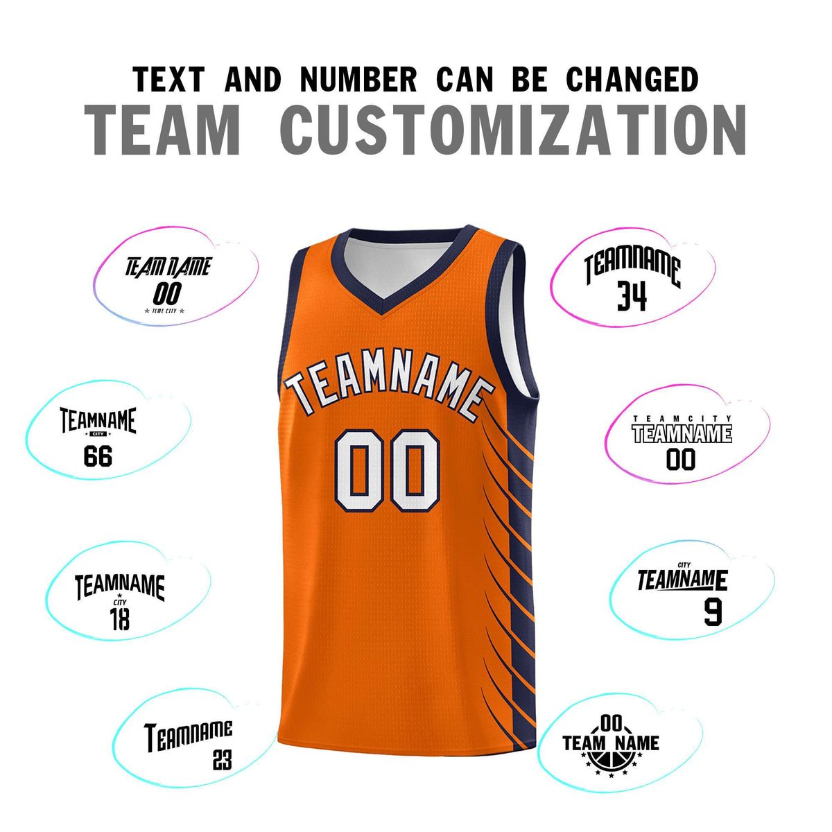 Custom Orange Navy Personalized Side Symmetrical Line Pattern Sports Uniform Basketball Jersey