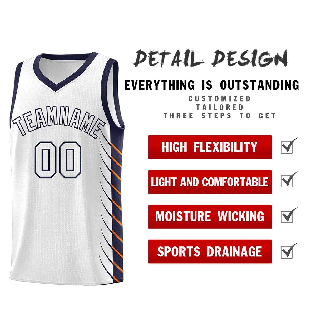 Custom White Navy Personalized Side Symmetrical Line Pattern Sports Uniform Basketball Jersey