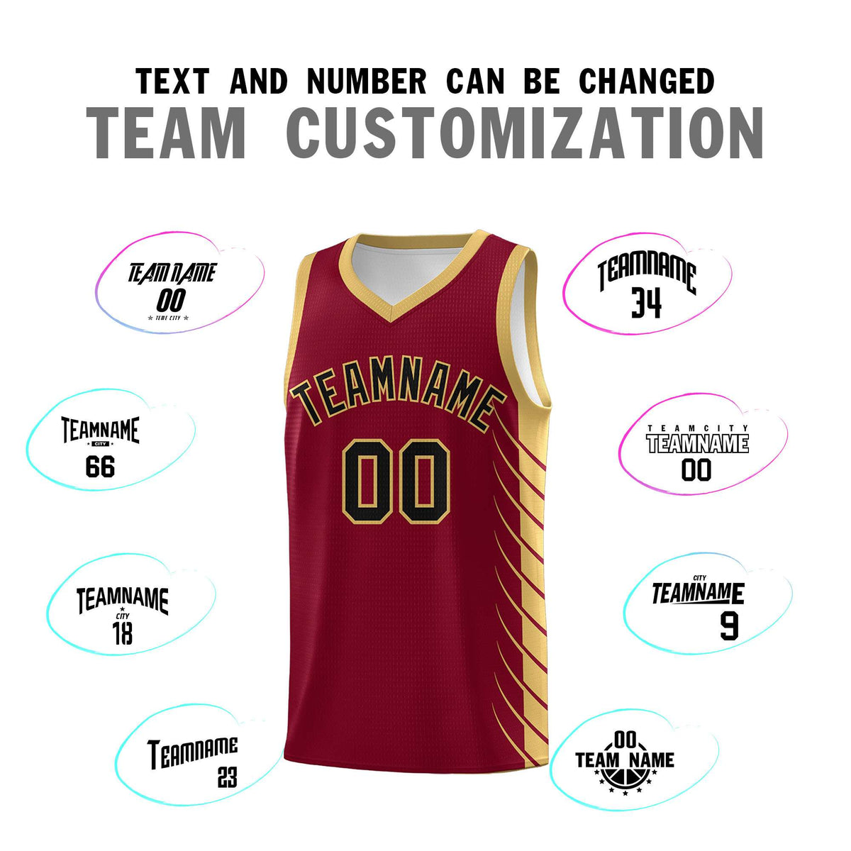 Custom Crimson Old Gold Personalized Side Symmetrical Line Pattern Sports Uniform Basketball Jersey