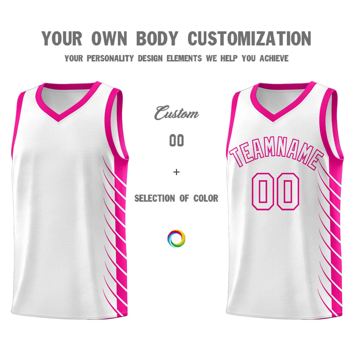 Custom White Pink Personalized Side Symmetrical Line Pattern Sports Uniform Basketball Jersey