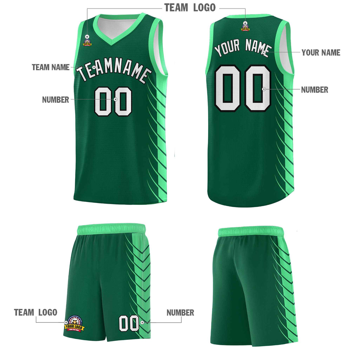 Custom Kelly Green Green Personalized Side Symmetrical Line Pattern Sports Uniform Basketball Jersey