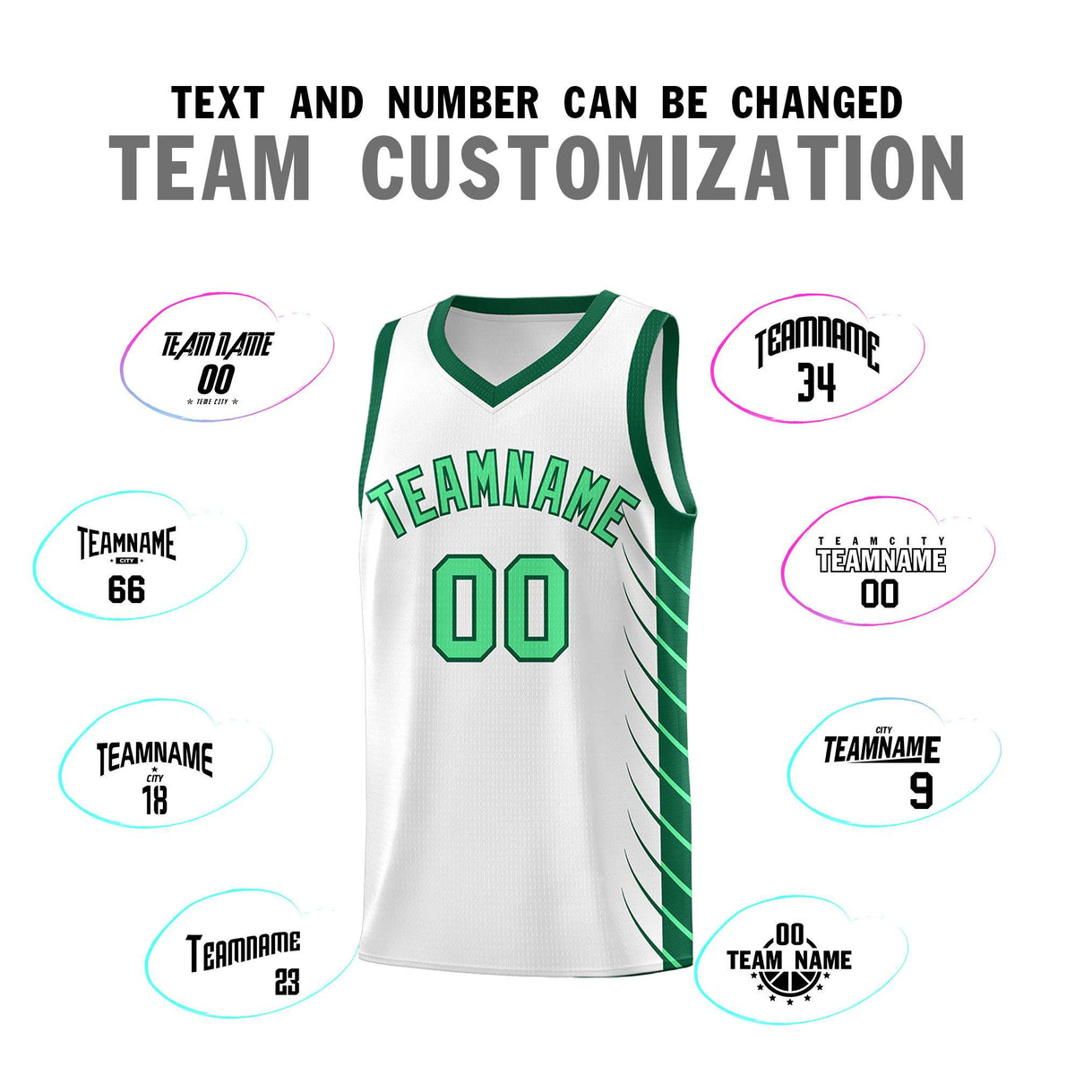 Custom White Kelly Green Personalized Side Symmetrical Line Pattern Sports Uniform Basketball Jersey