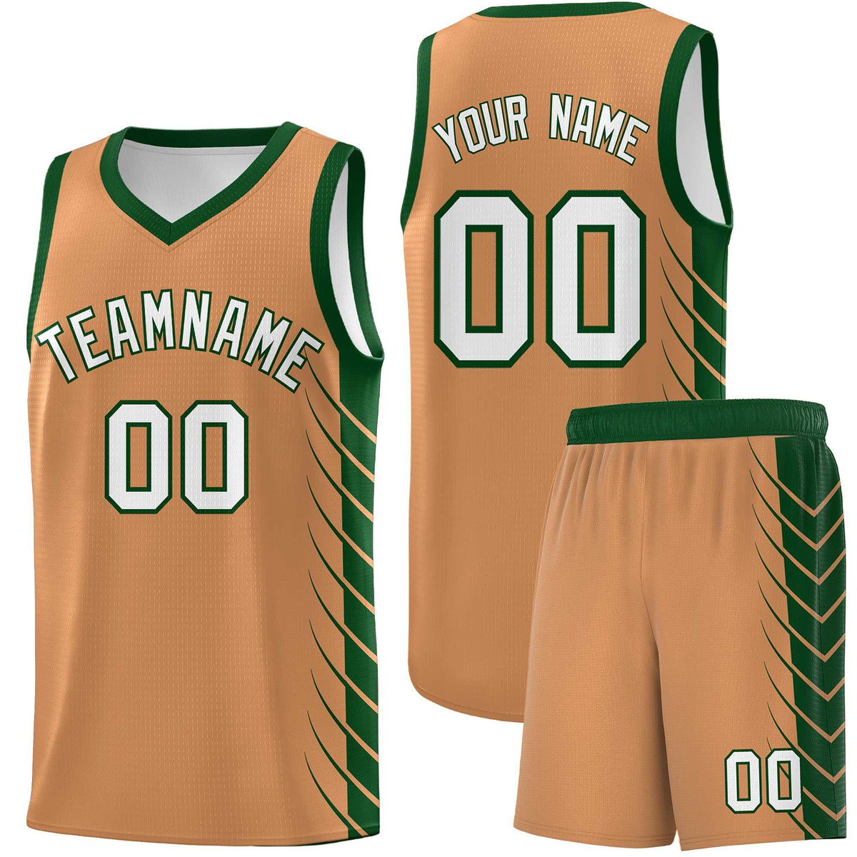 Custom Buckskin Brown Green Personalized Side Symmetrical Line Pattern Sports Uniform Basketball Jersey