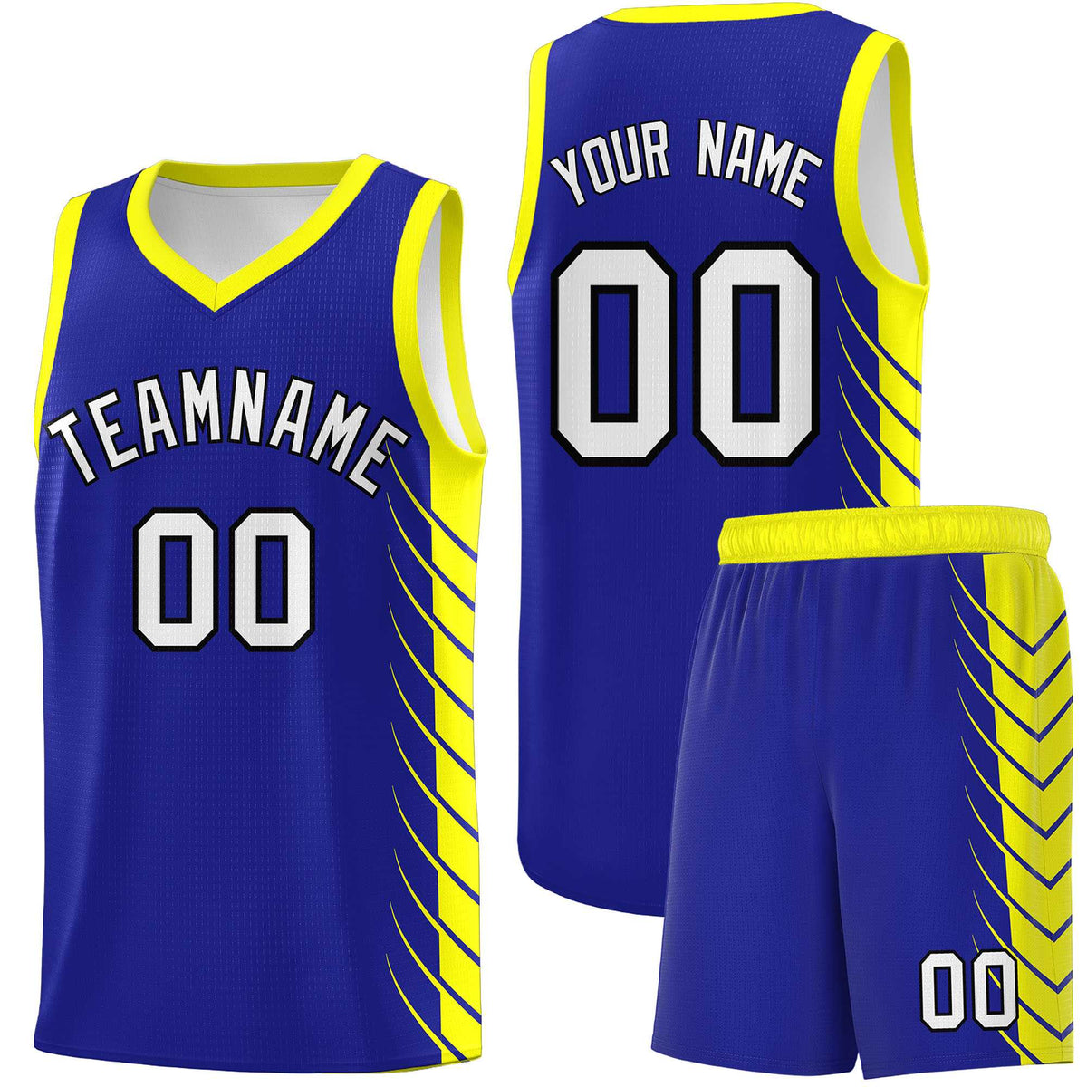 Custom Royal Fluorescent Yellow Personalized Side Symmetrical Line Pattern Sports Uniform Basketball Jersey