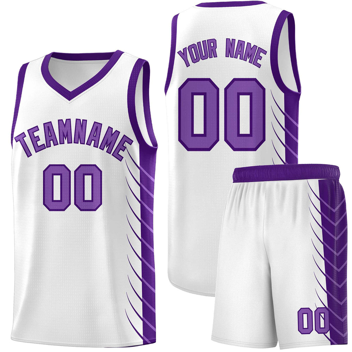 Custom White Purple Personalized Side Symmetrical Line Pattern Sports Uniform Basketball Jersey