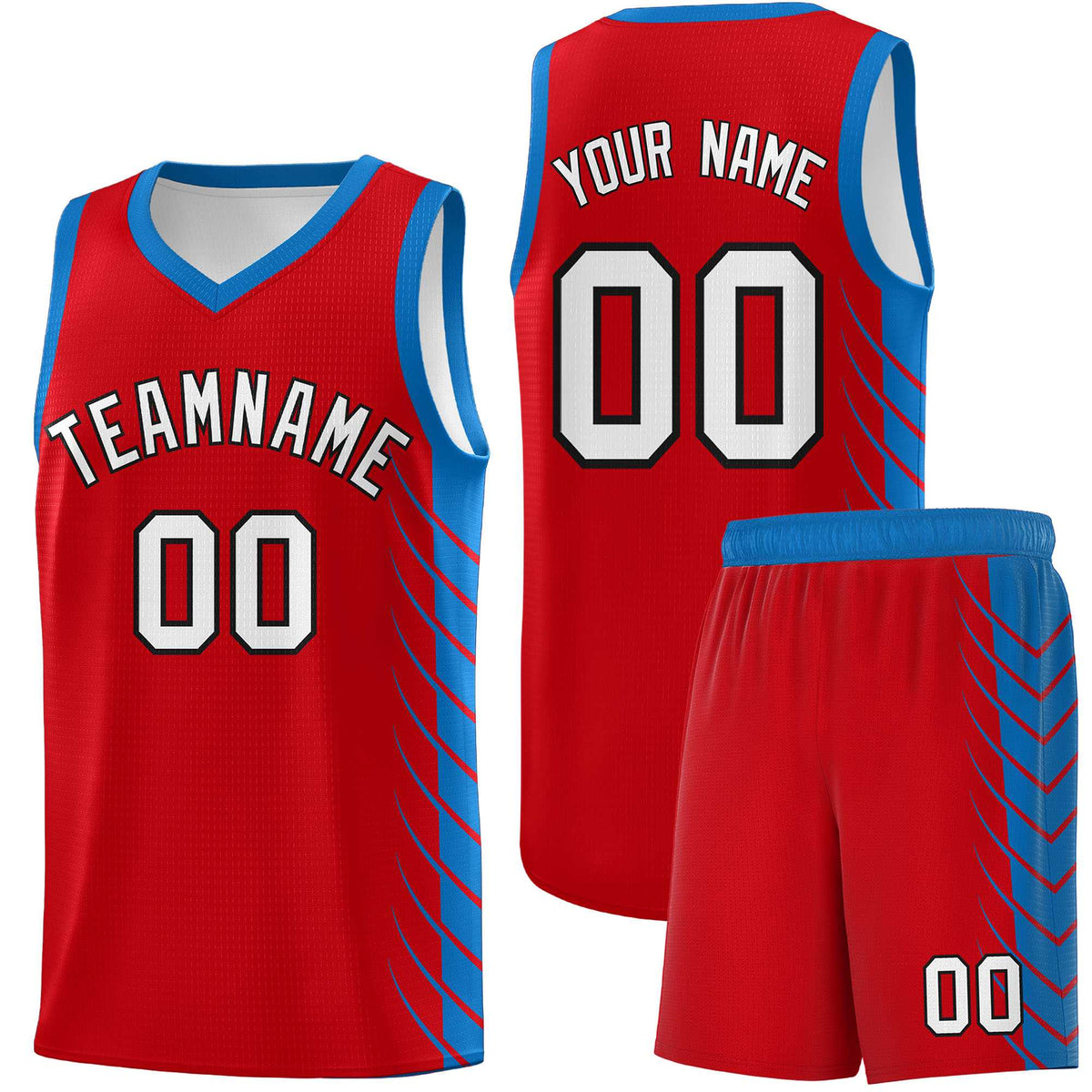 Custom Red Royal Personalized Side Symmetrical Line Pattern Sports Uniform Basketball Jersey