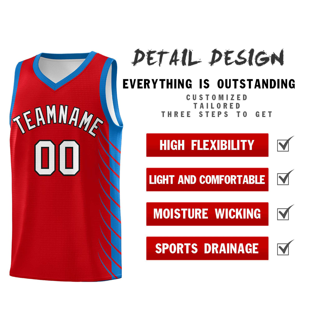 Custom Red Royal Personalized Side Symmetrical Line Pattern Sports Uniform Basketball Jersey