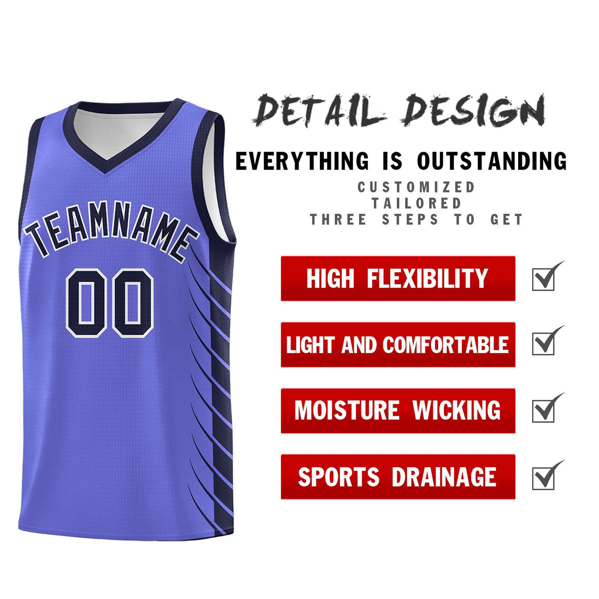 Custom Purple Navy Personalized Side Symmetrical Line Pattern Sports Uniform Basketball Jersey