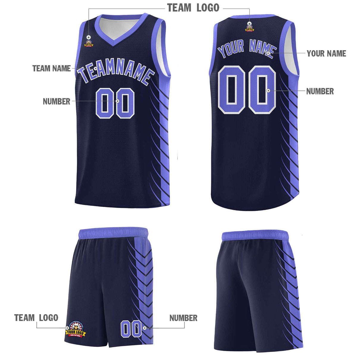 Custom Navy Purple Personalized Side Symmetrical Line Pattern Sports Uniform Basketball Jersey