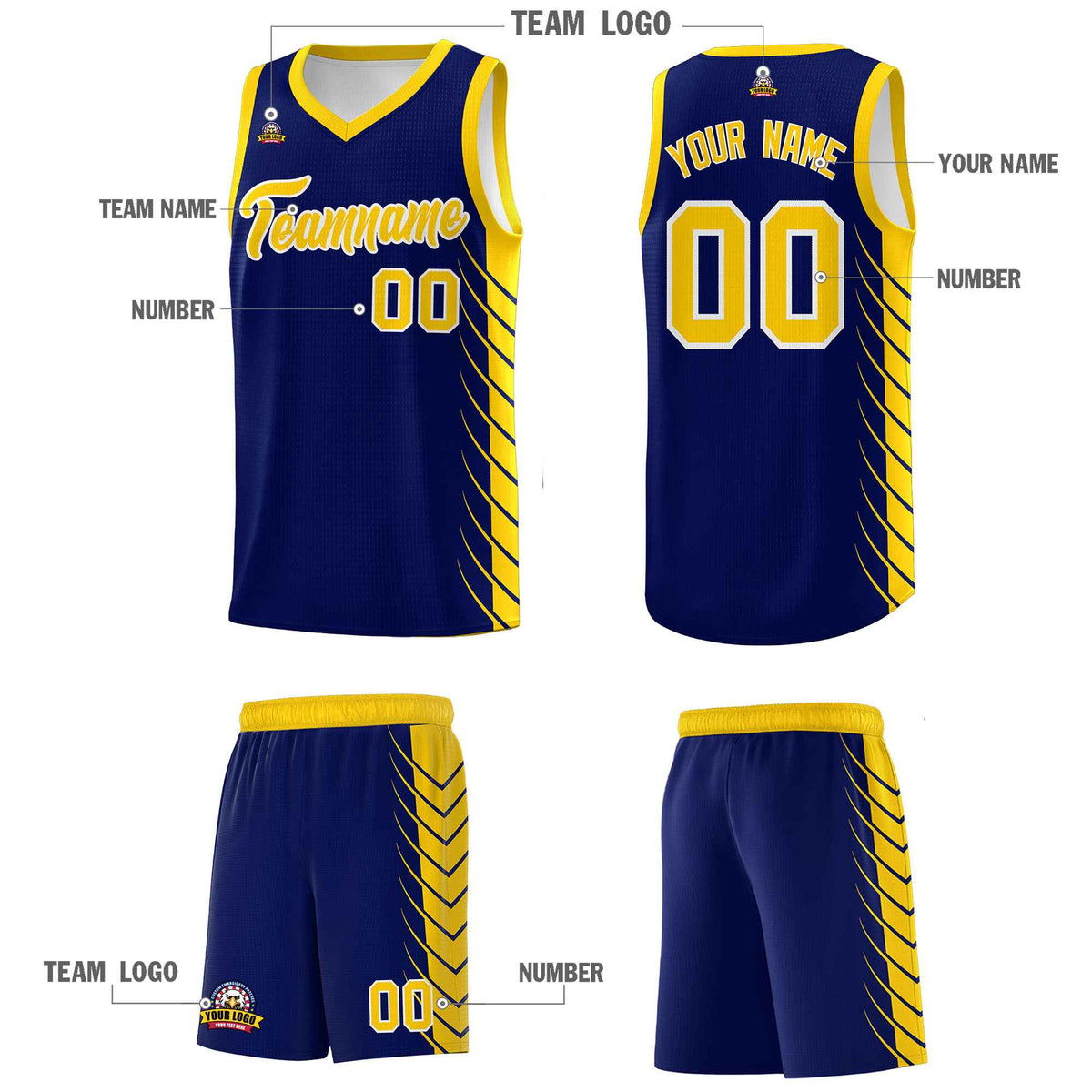 Custom Navy Gold Personalized Side Symmetrical Line Pattern Sports Uniform Basketball Jersey