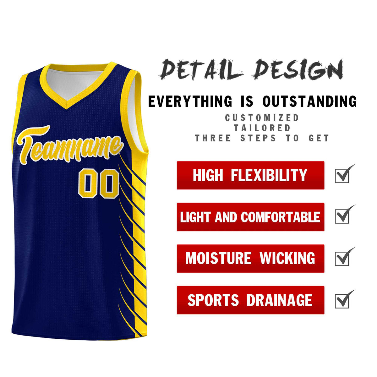 Custom Navy Gold Personalized Side Symmetrical Line Pattern Sports Uniform Basketball Jersey