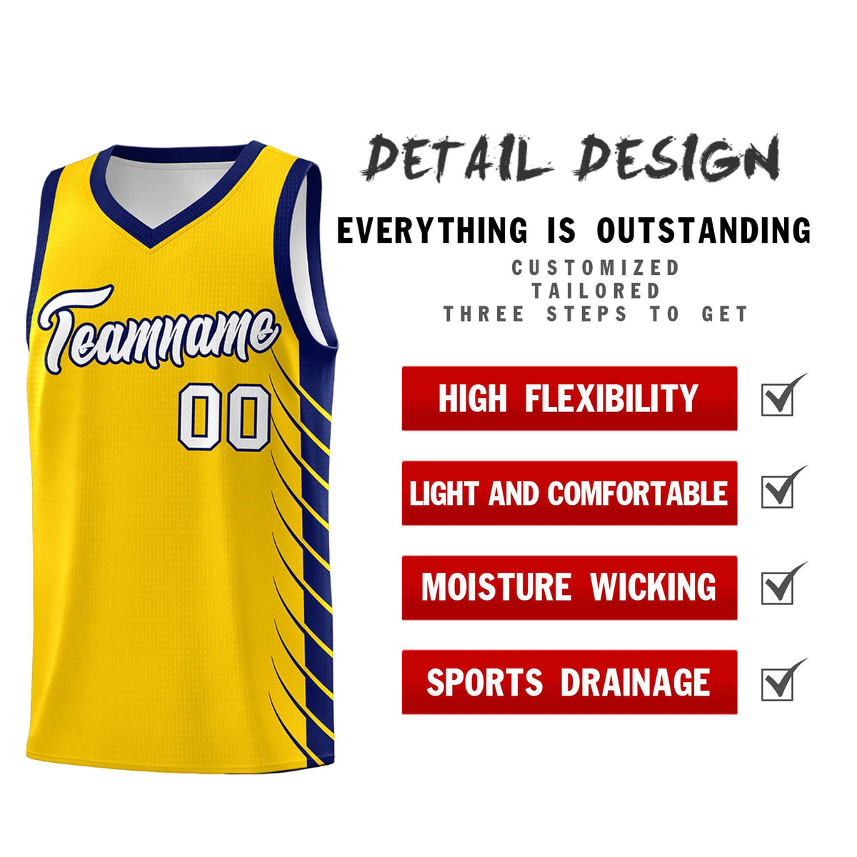 Custom Gold Navy Personalized Side Symmetrical Line Pattern Sports Uniform Basketball Jersey