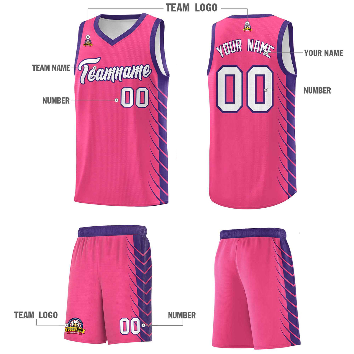 Custom Pink Purple Personalized Side Symmetrical Line Pattern Sports Uniform Basketball Jersey