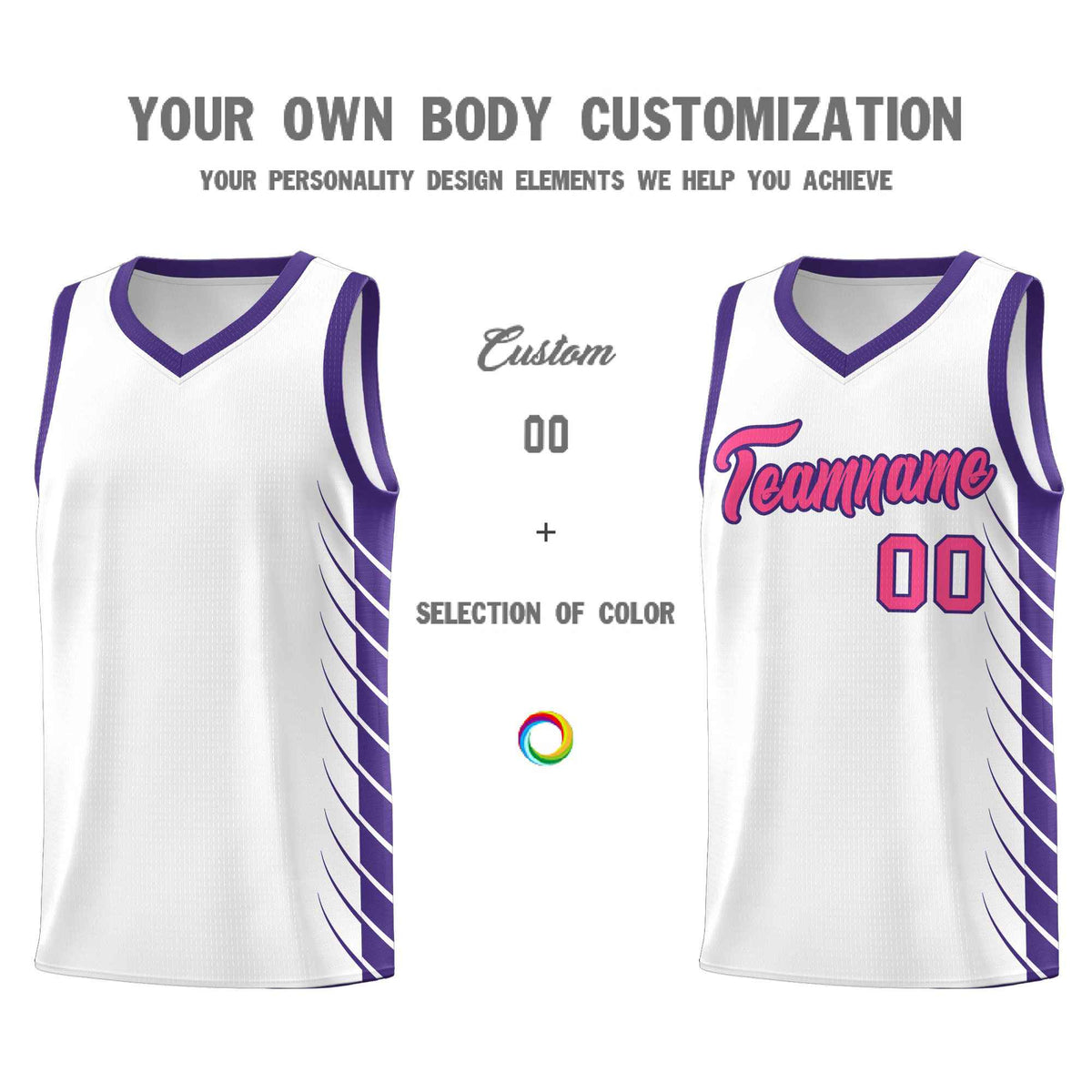 Custom White Purple Personalized Side Symmetrical Line Pattern Sports Uniform Basketball Jersey