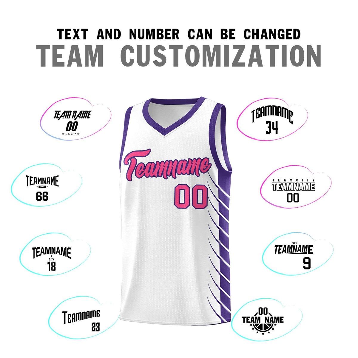 Custom White Purple Personalized Side Symmetrical Line Pattern Sports Uniform Basketball Jersey