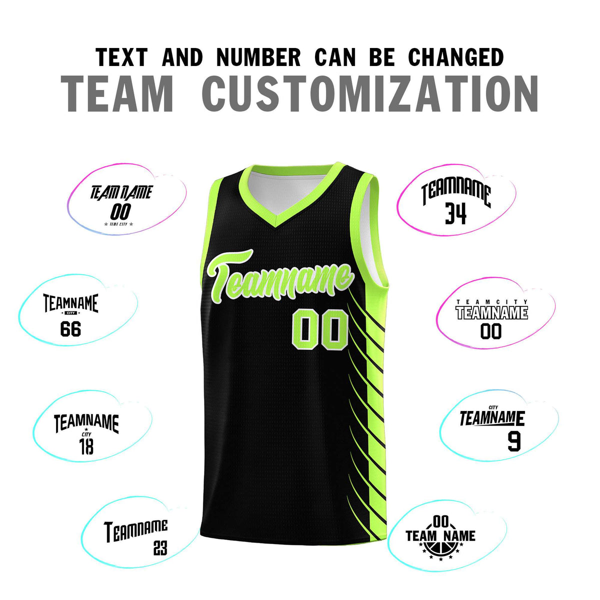 Custom Black Fluorescent Green Personalized Side Symmetrical Line Pattern Sports Uniform Basketball Jersey