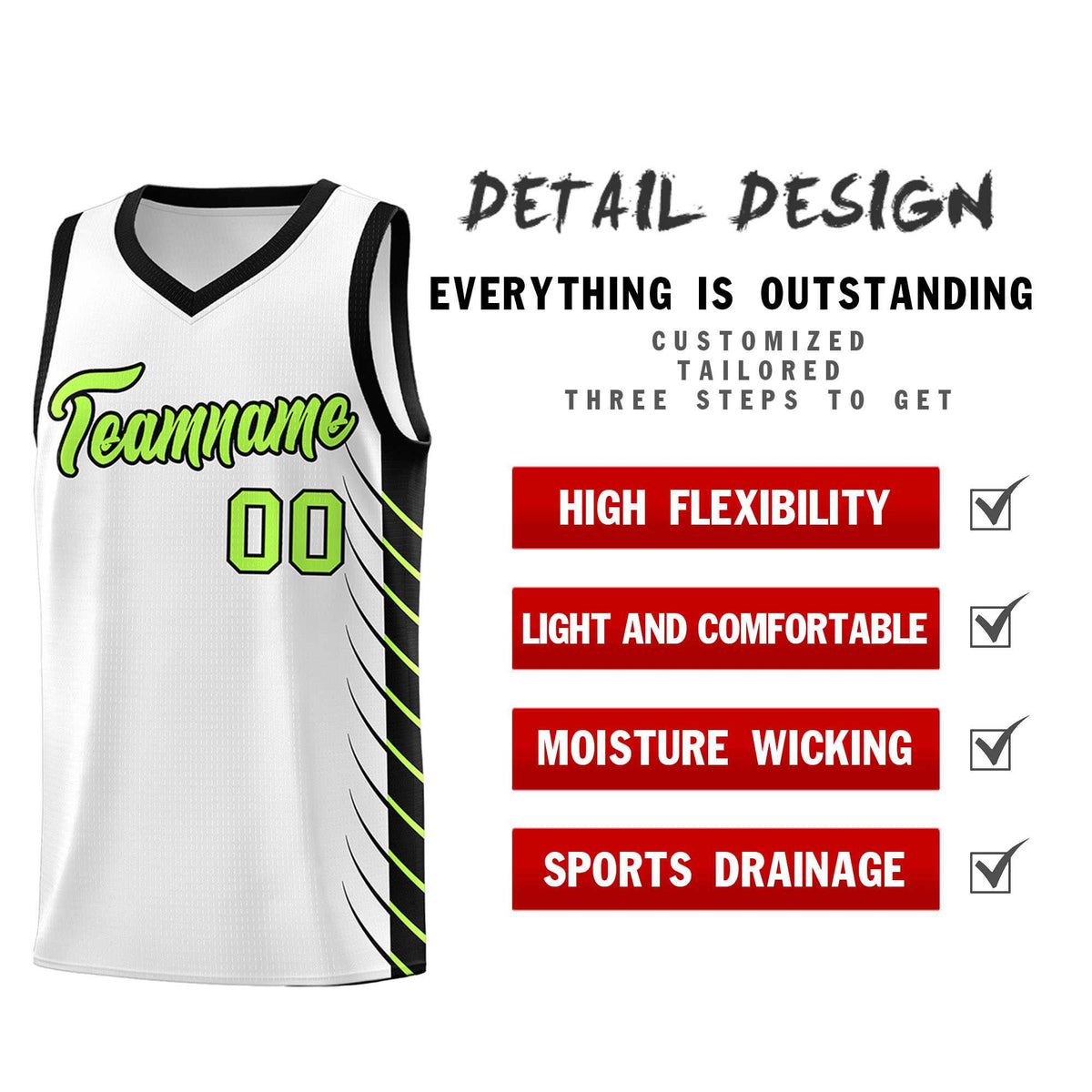 Custom White Black Personalized Side Symmetrical Line Pattern Sports Uniform Basketball Jersey