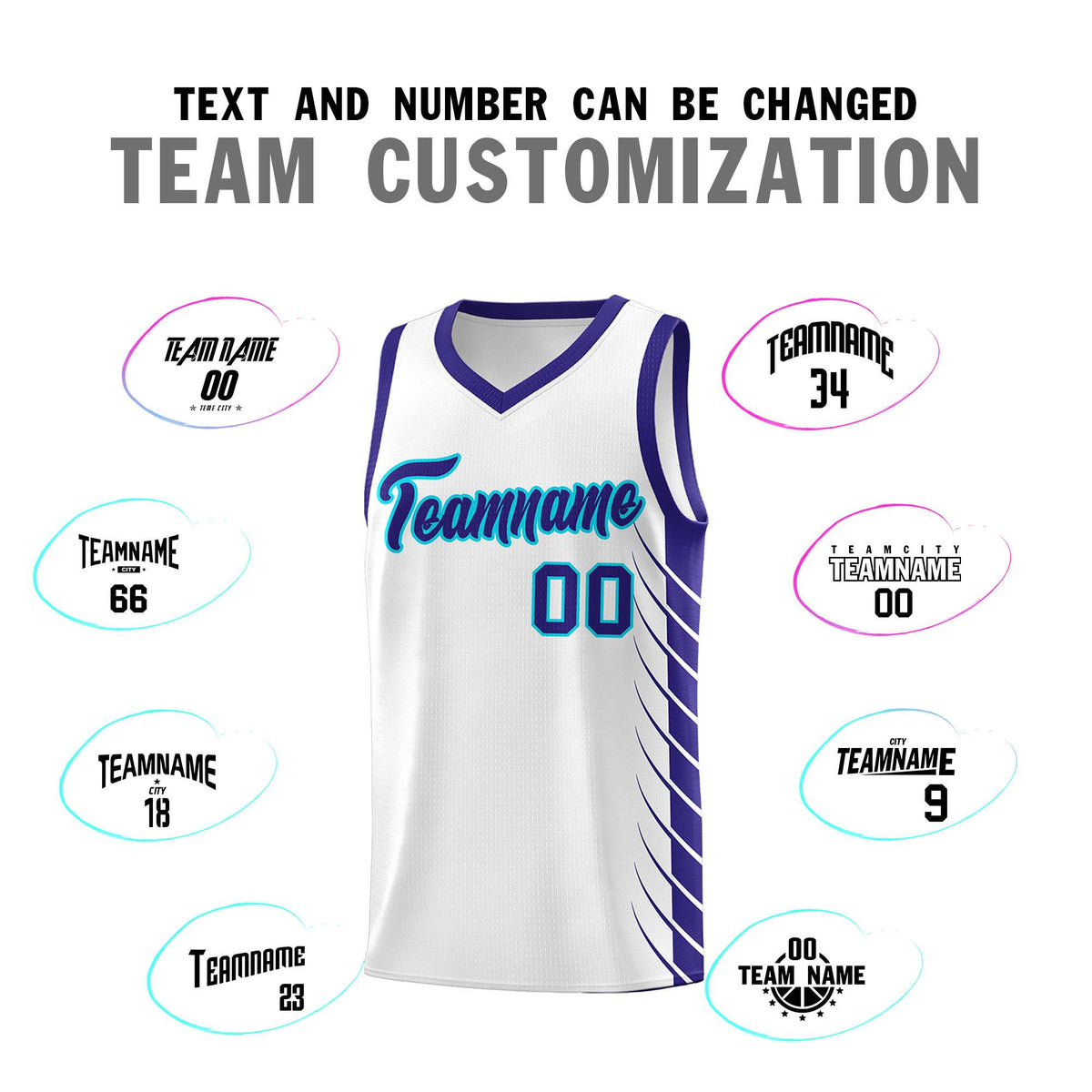 Custom White Royal Personalized Side Symmetrical Line Pattern Sports Uniform Basketball Jersey