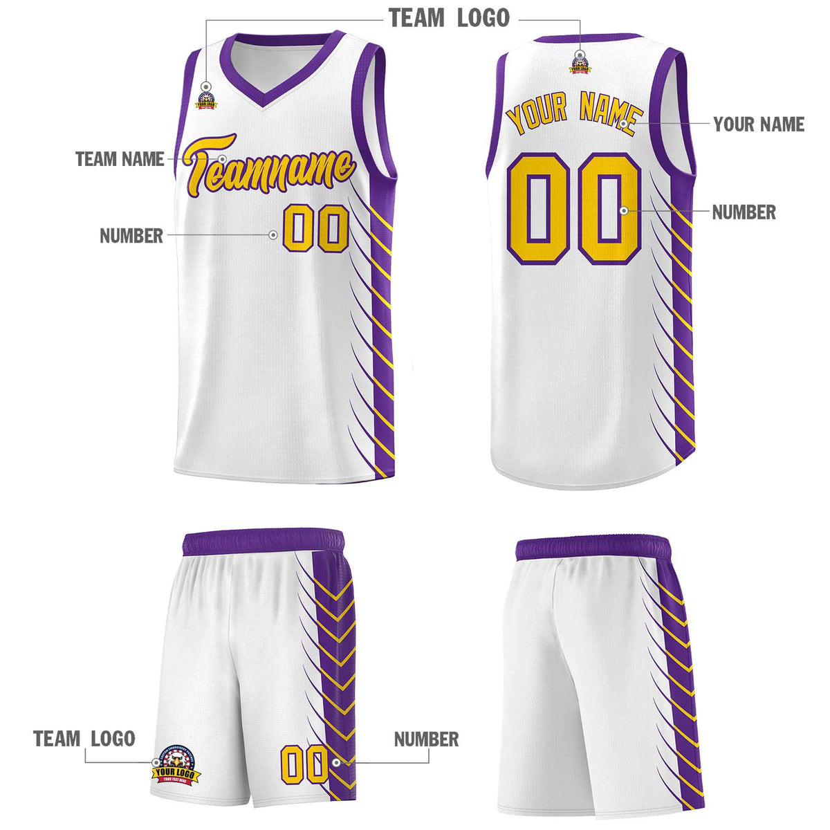 Custom White Purple Personalized Side Symmetrical Line Pattern Sports Uniform Basketball Jersey