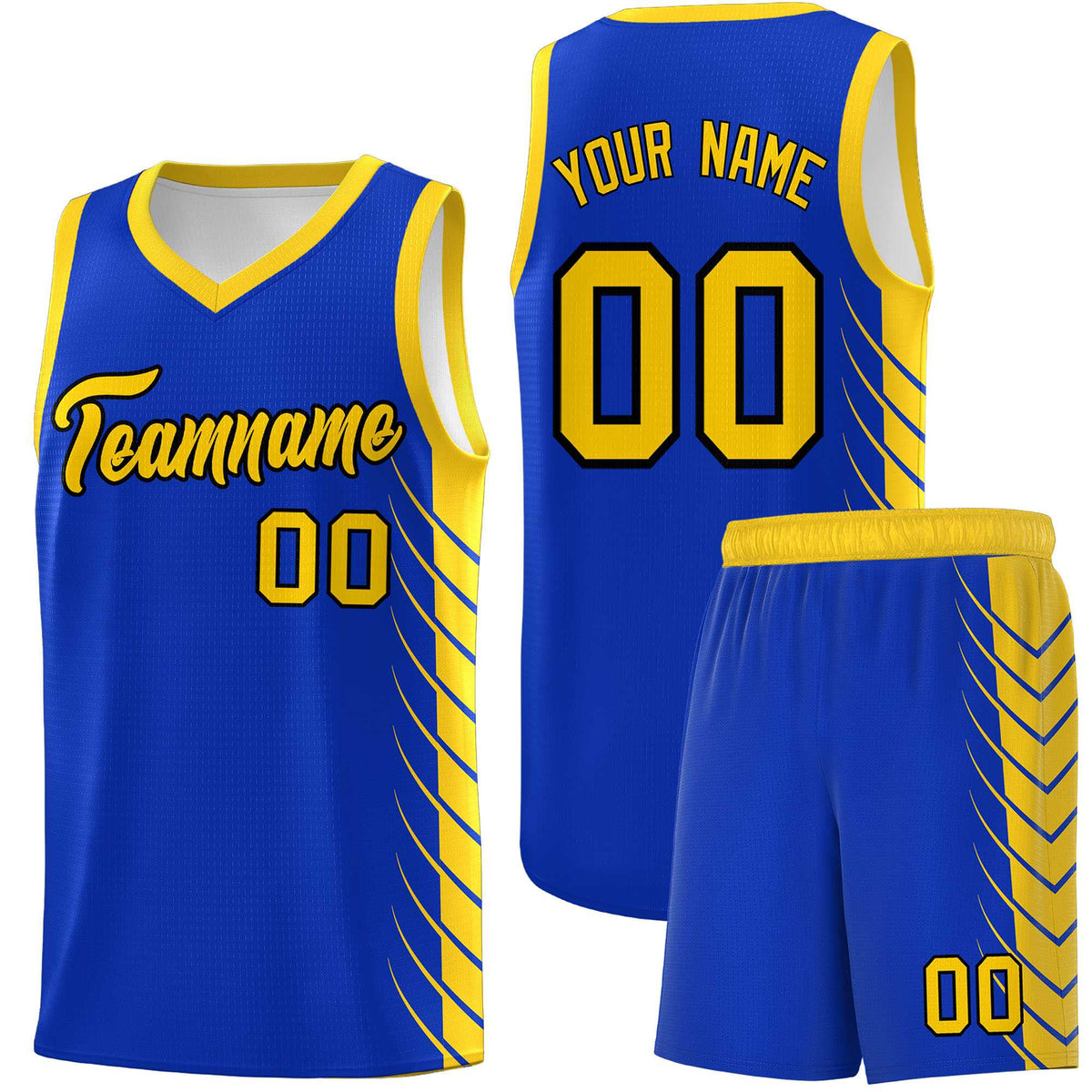 Custom Royal Gold Personalized Side Symmetrical Line Pattern Sports Uniform Basketball Jersey